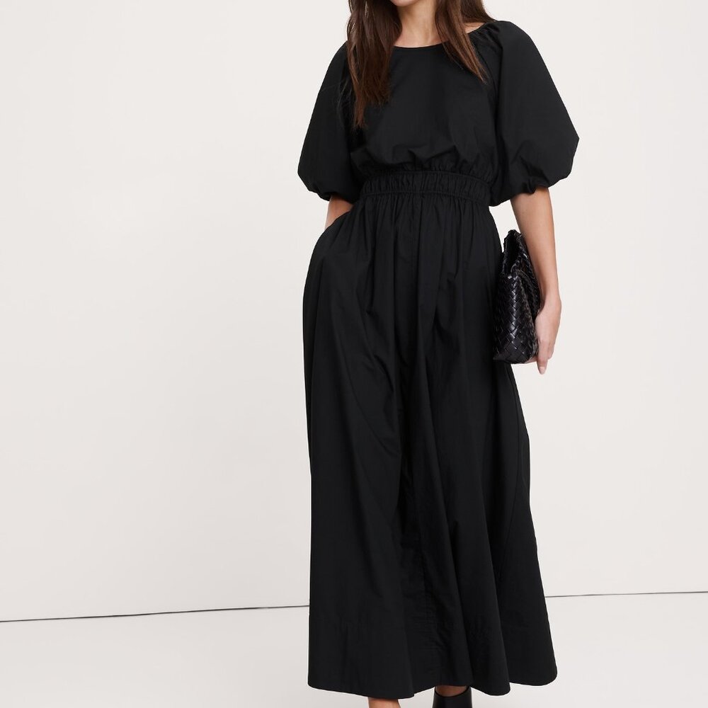 NEW Banana Republic Cotton Poplin Puff-Sleeve Maxi Dress in Black